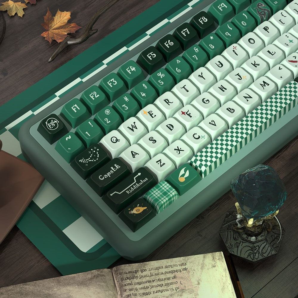 Slytherin (Green) Cute Keycap Set, MDA/Cherry Profile, PBT Dye Sub Key Cap