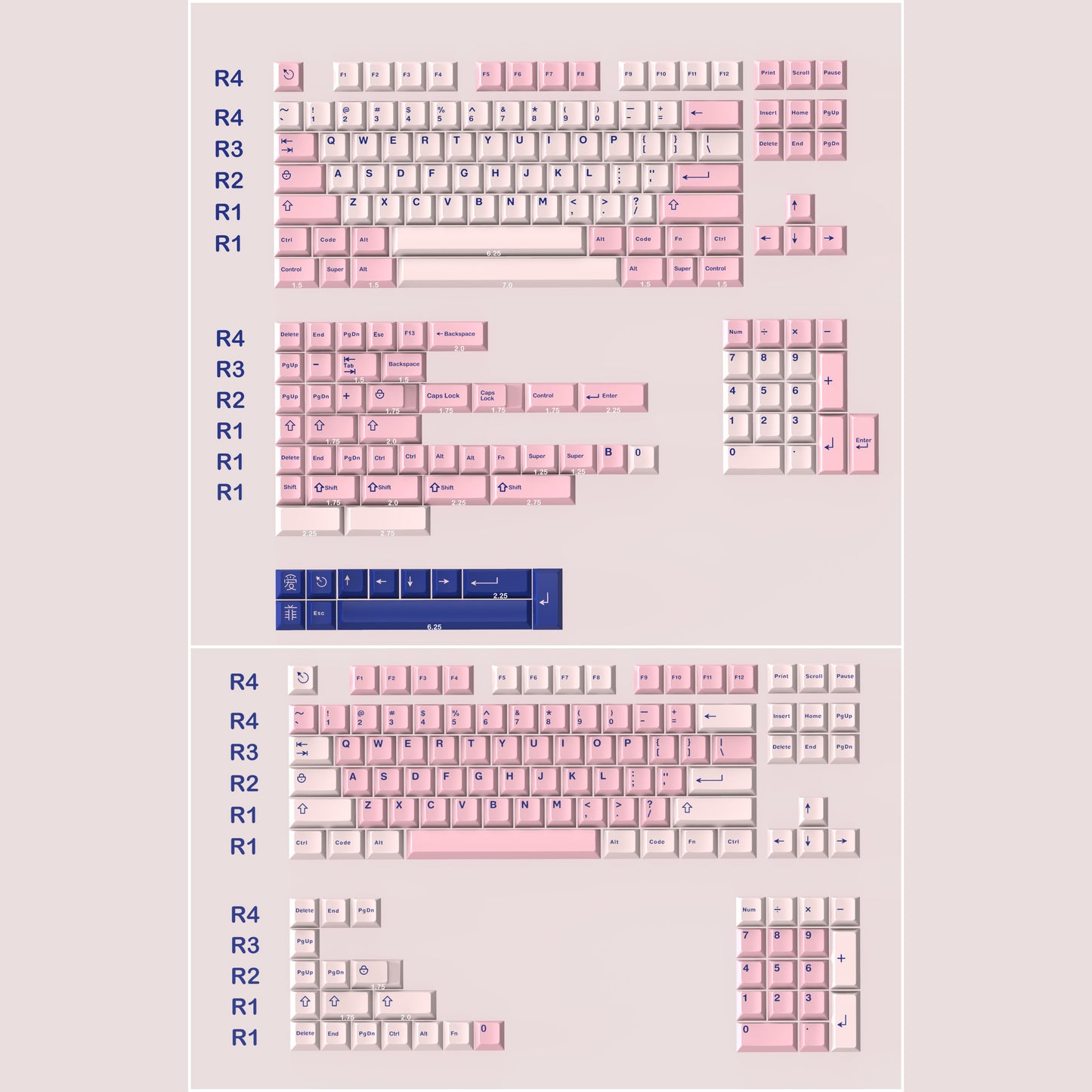 Aifei Blue on Pink (BOP) Keycap Set, Cherry Profile, Double Shot ABS Key Cap