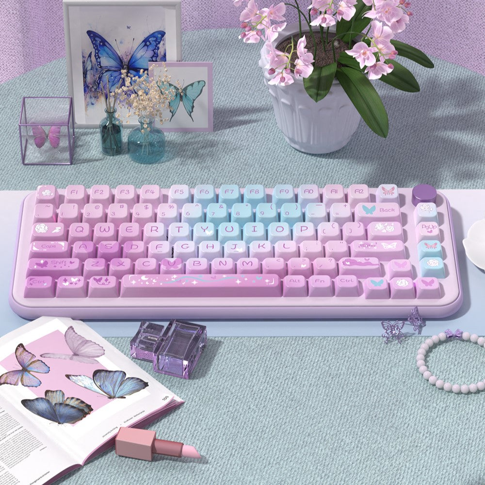 Evening Primrose Keycaps Set, 154 Pcs Sublimation outlets PBT Keycap Set, Pink and Purple Keycaps, Flower Keycap, Mechanical Keyboard Keycap