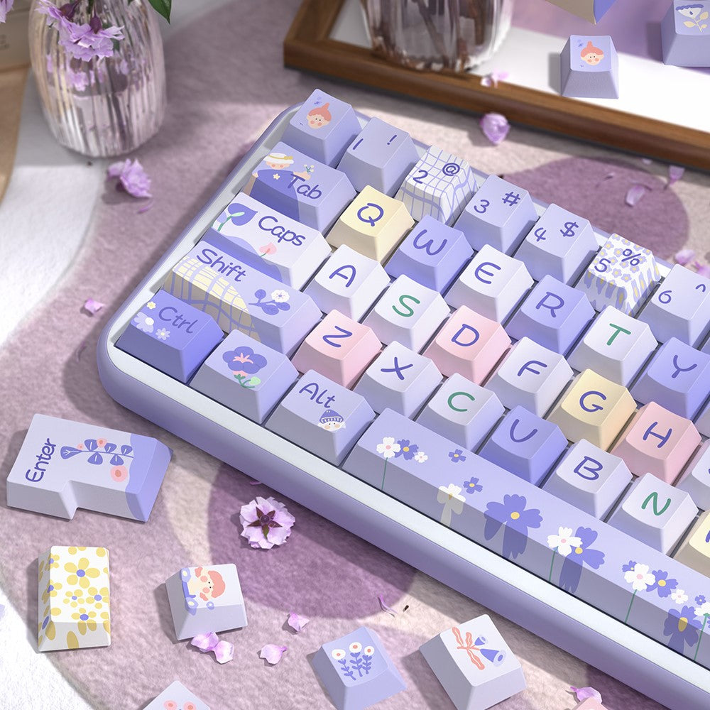 Flower Girl (Purple) Cute Keycap Set, MDA/Cherry Profile, PBT Dye Sub Key Cap