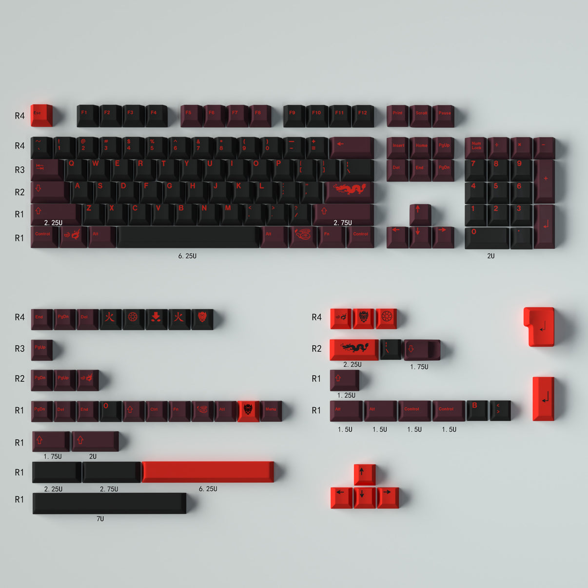 GMK Red Dragon Keycap Set, Cherry Profile, PBT Dye Sub Key Cap – Nouvolo