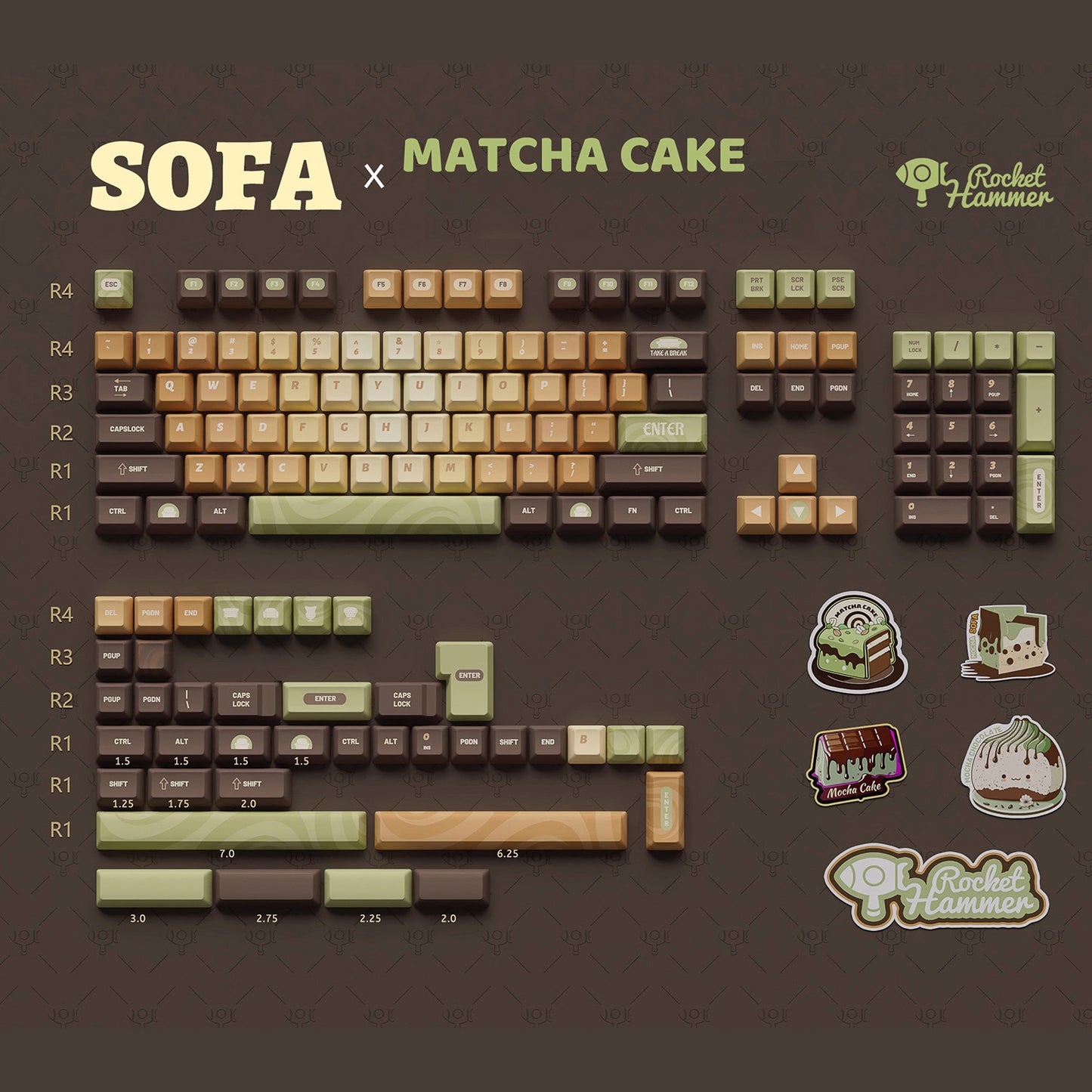 Matcha Cake Keycap Set, KCA Profile, Dye Sub PBT Key Cap