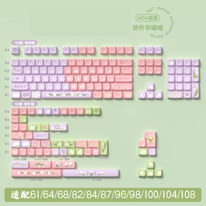 Lily of the Valley (Pink/Purple) Cute Keycap Set, MDA/Cherry Profile, PBT Dye Sub Key Cap