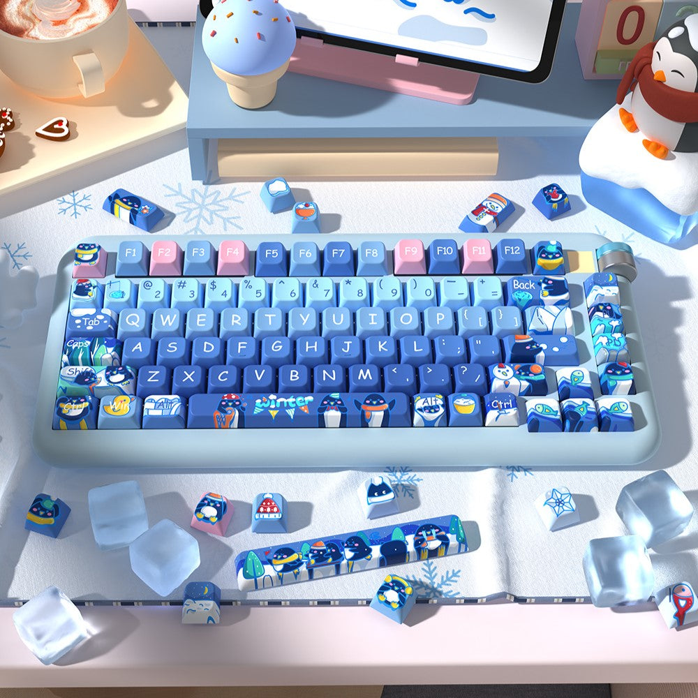 Penguin (Blue) Cute Keycap Set, MDA Profile, PBT Dye Sub Key Cap