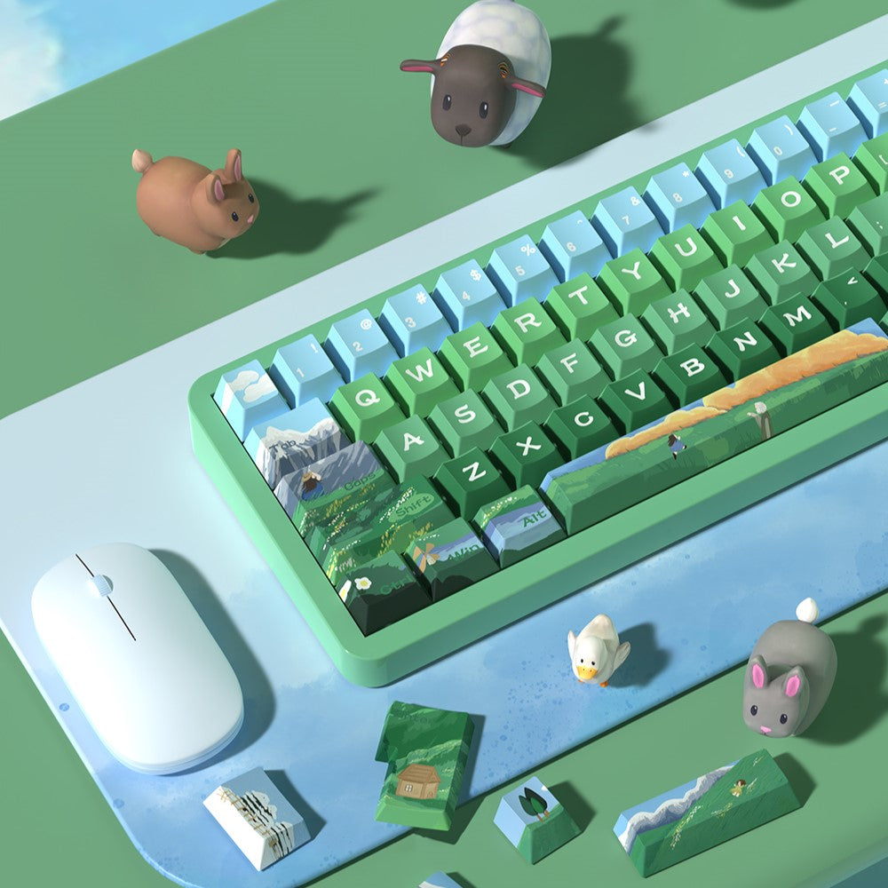 Mountain Green (Green) Cute Keycap Set, MDA/Cherry Profile, PBT Dye Sub Key Cap