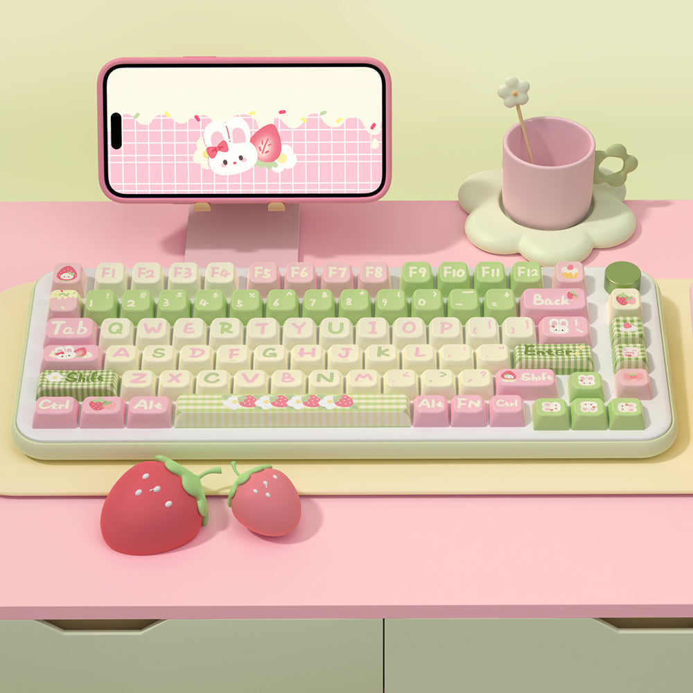 Strawberry Milk Bunny (Lime) Cute Keycap Set, MDA/Cherry Profile, PBT Dye Sub Key Cap