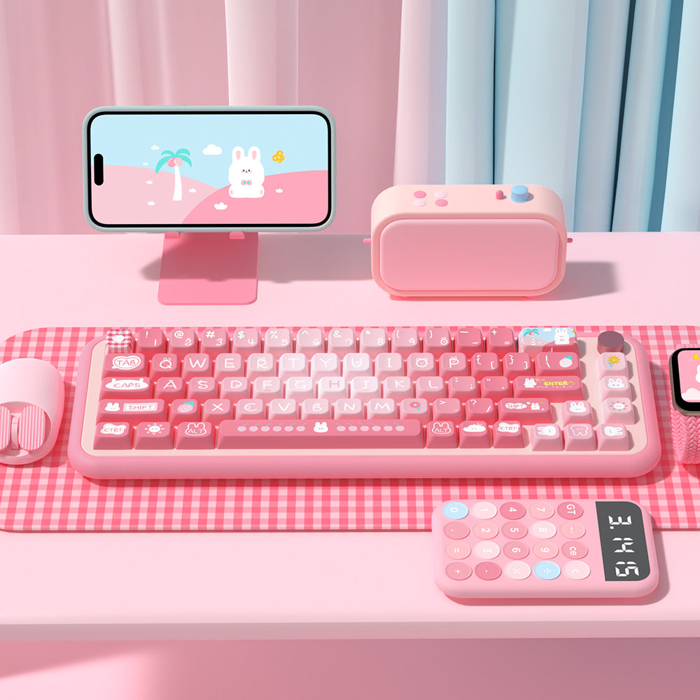 Summer Bunny (Pink) Cute Keycap Set, MDA Profile, PBT Dye Sub Key Cap